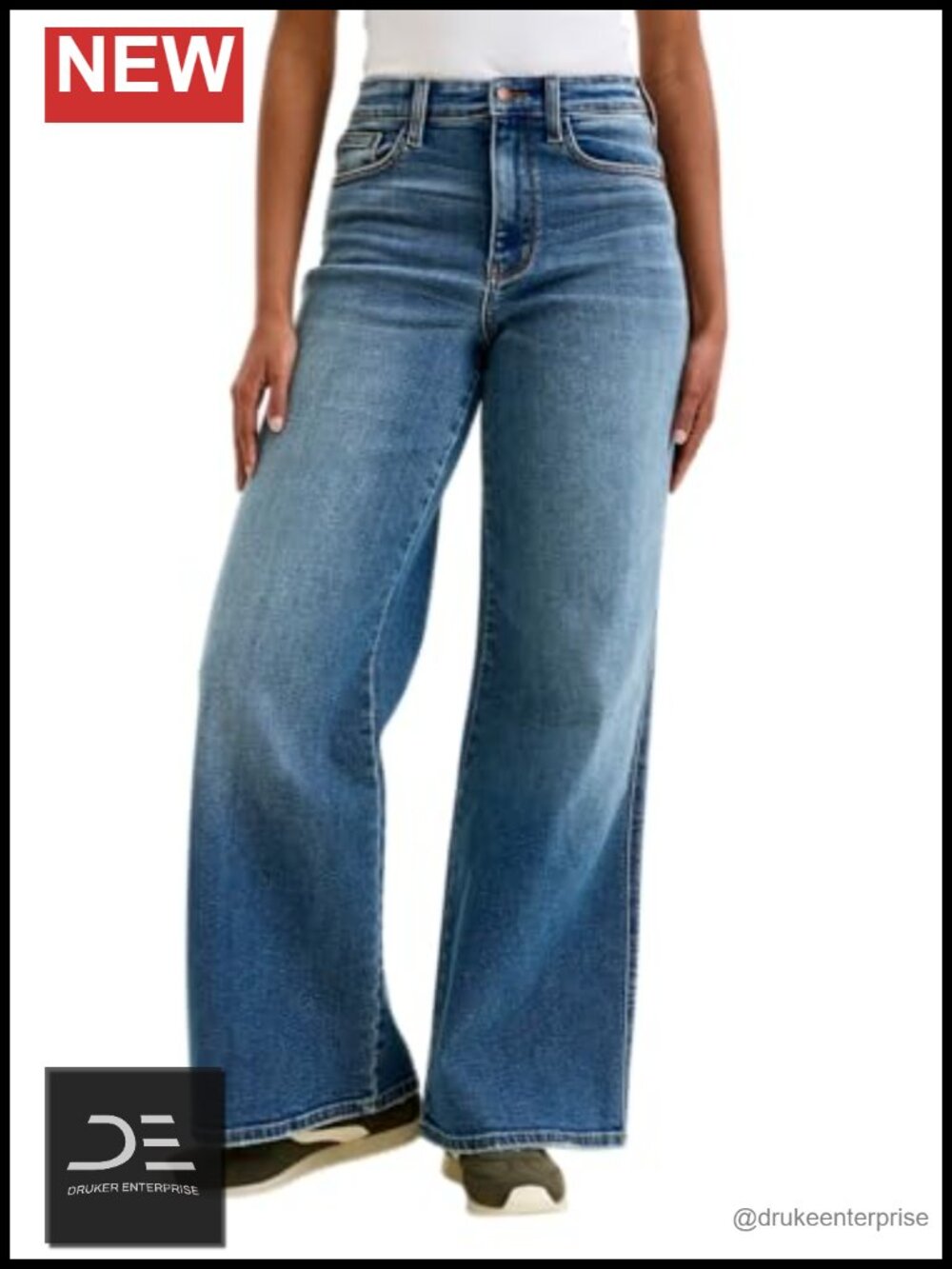 High Waisted Wide Leg Jeans Cotton Stretch Denim Women's Retro Style